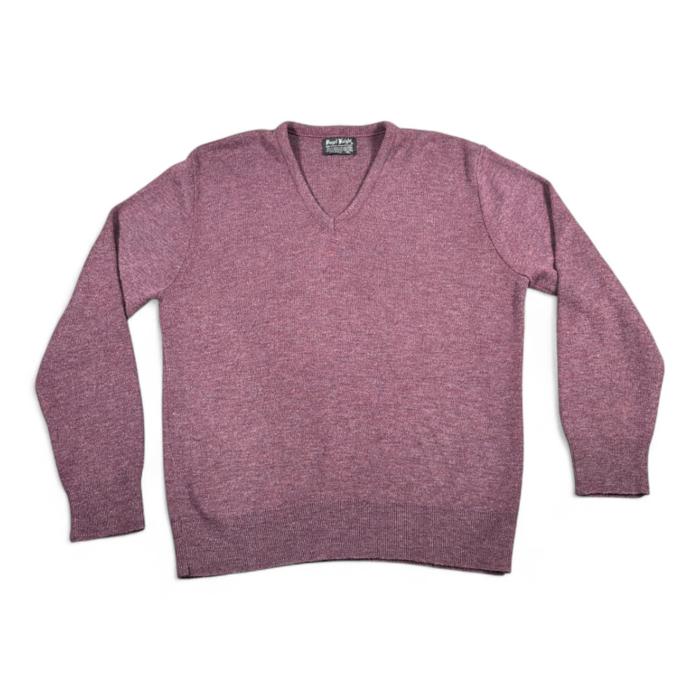 Vintage Royal Knight Sweater Adult MEDIUM Purple Speckled Acrylic V Neck USA 70s